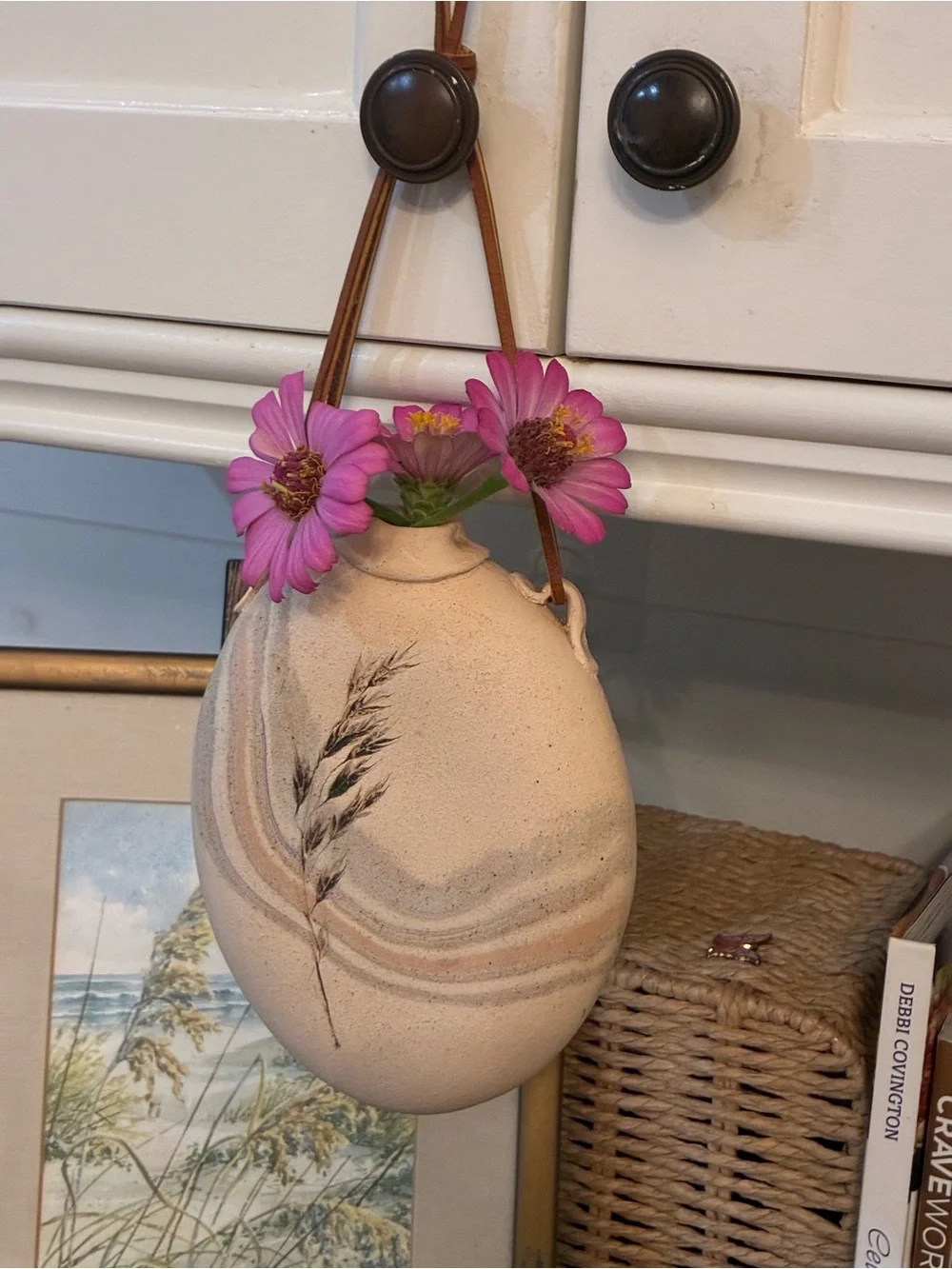 VTG Toyo Japanese Studio Pottery Ikebana Pocket Wall Vase MCM Signed